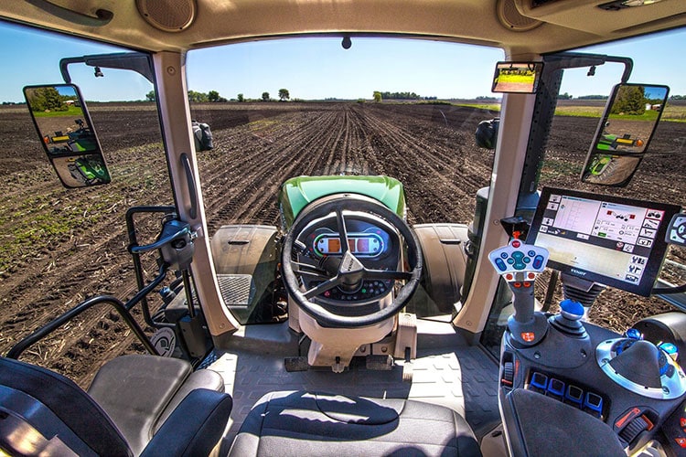 Tractor Cab Interior with various monitors and electrical equipment